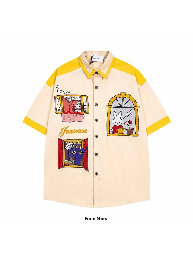 

Loose ort Sve Embroidered Patch Color Summer irt for Men And Women from Casual Morning Japanese Cartoon Sle