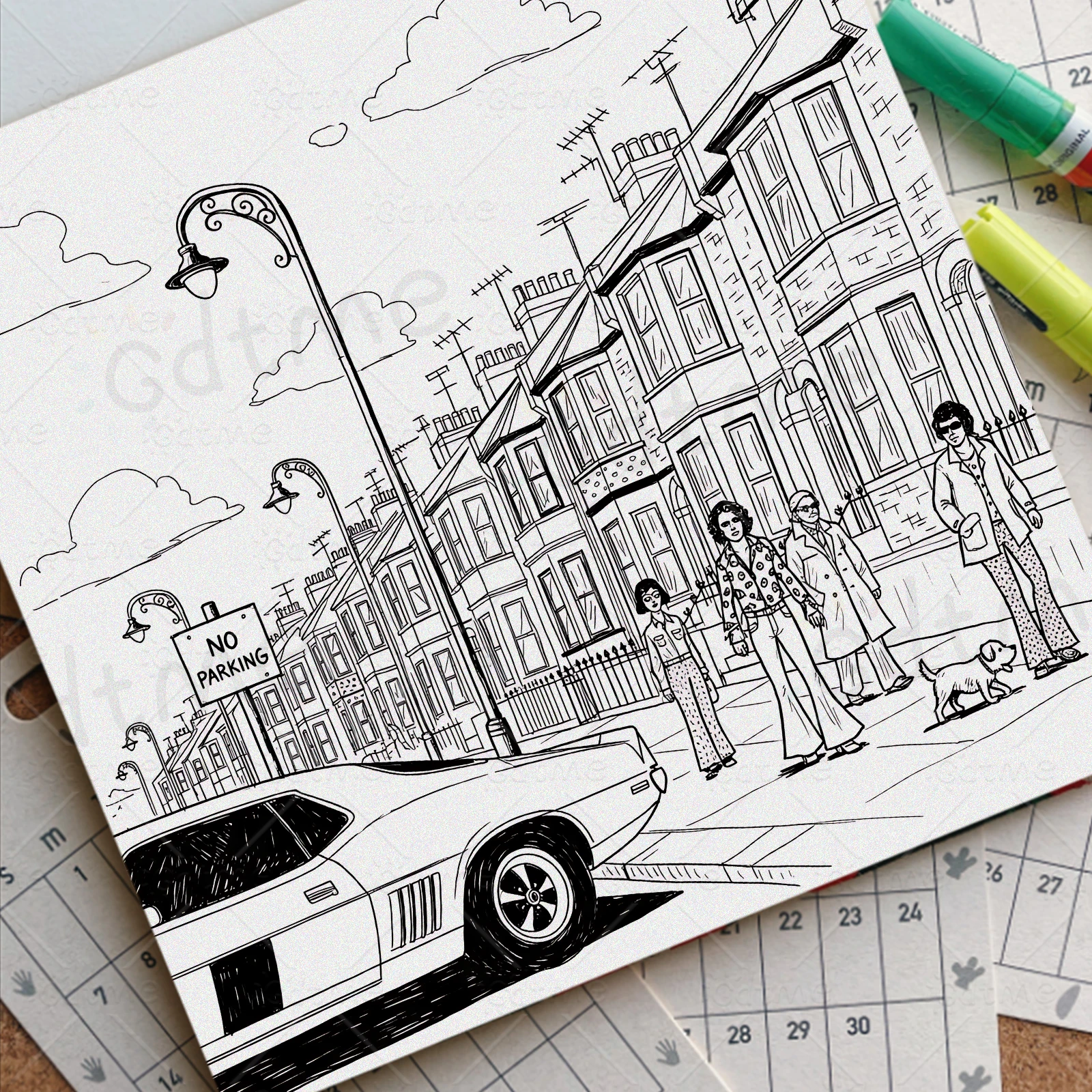 Retro-Straßen-Malbuch für Erwachsene mit Cartoon-Motiven und Einfachen Mustern zur Entspannung, DIY-Malerei und Zeichnen für Jugendliche – Detail 4
