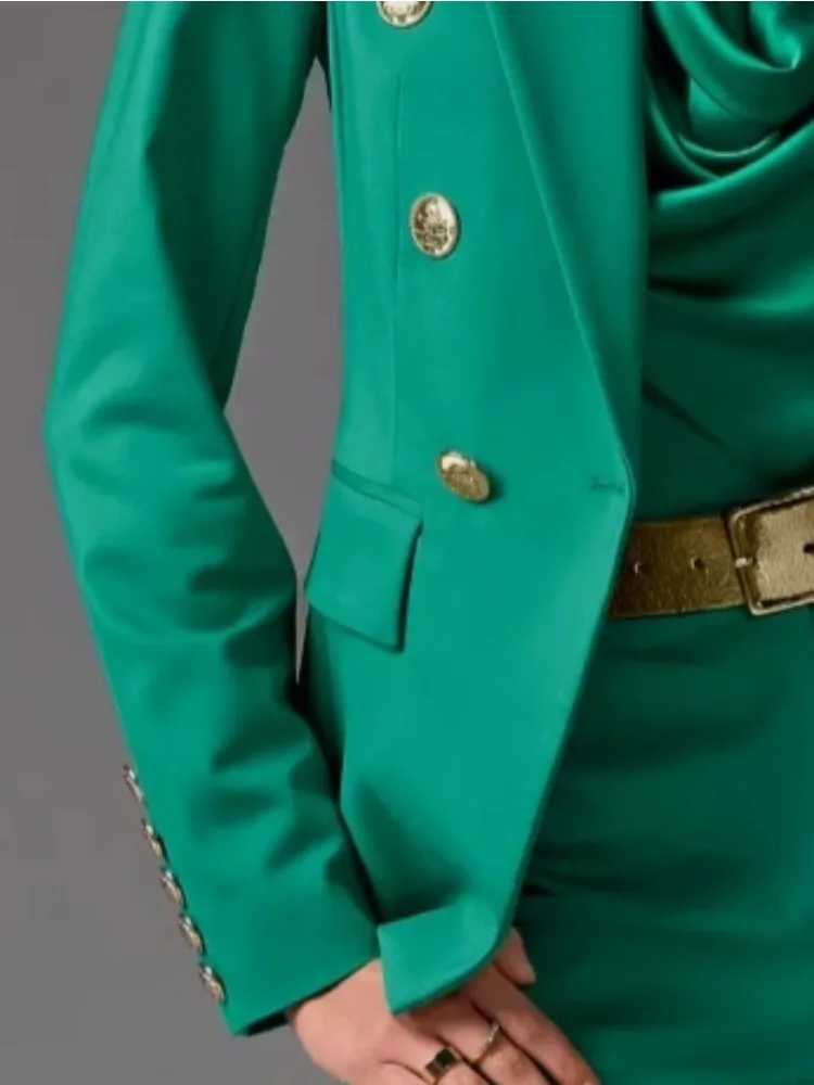 سترة نسائية عصرية من Beautyblue سترات خضراء للمكتب حضرية جديدة غير رسمية ضيقة وأكمام طويلة بأزرار أنيقة وطية صدر السترة ملابس خارجية