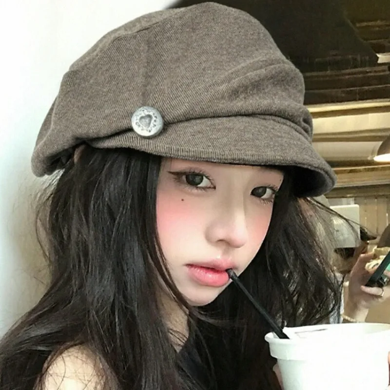 韓国レトロプリーツデザイン雲柄ベレー帽日本人女子頭囲大きいペインターハットファッショントレンドインスタイルアクセサリー