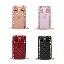 Women Check Pattern Chain Phone Pocket Bag Large Capacity Durable Small Shoulder Bags Business Pu Leather Female Crossbody Bag