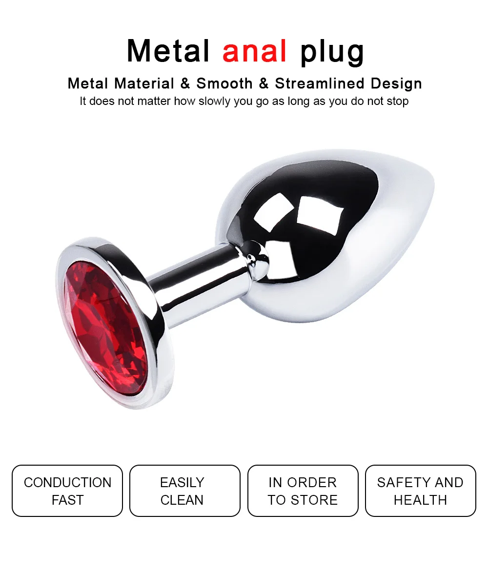 1pc 3 Size Anal Plug Round Stainless Steel Crystal Buttplug Removable Butt Plug Stimulator Anal Sex Toys Prostate Massager Dildo