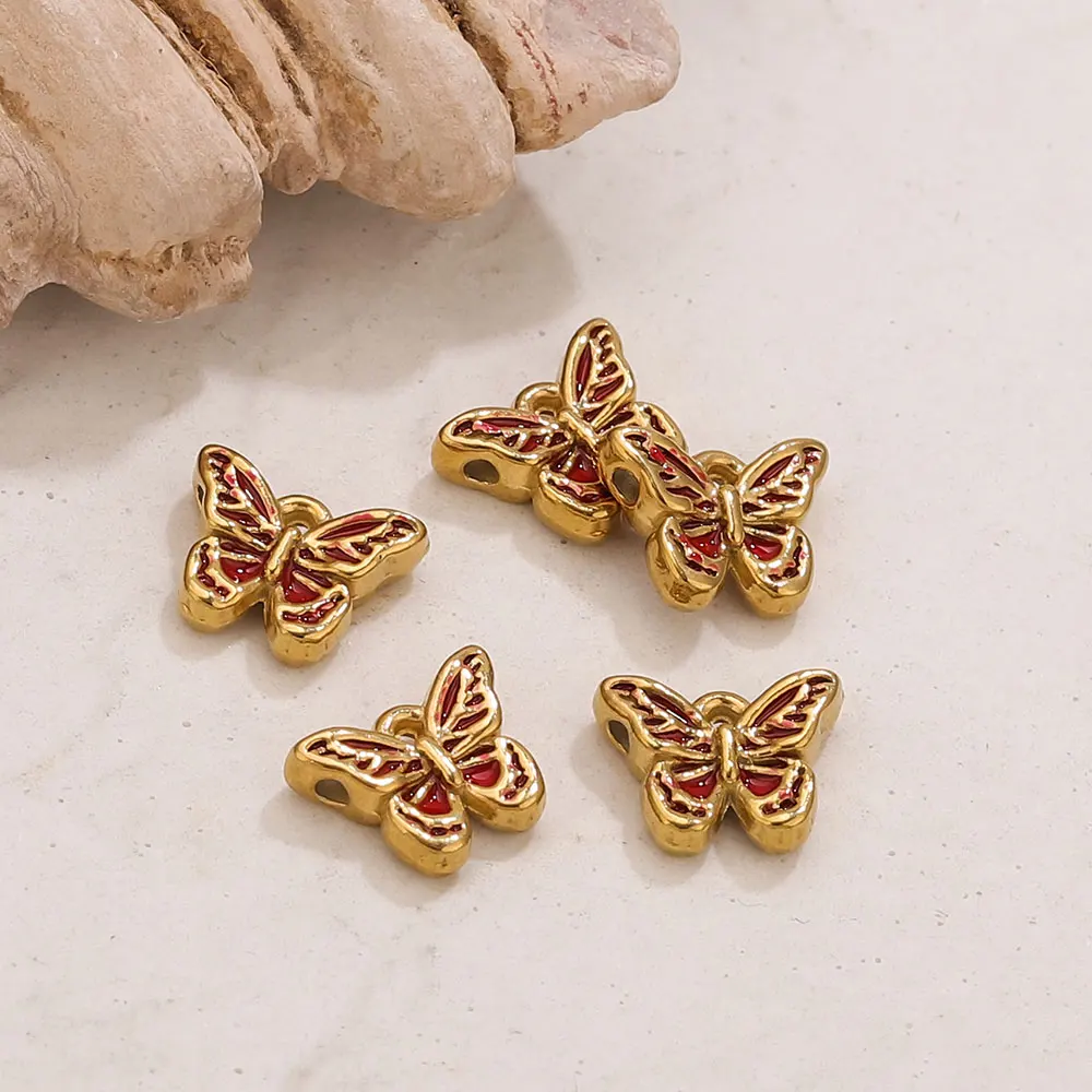 5 قطع الفولاذ المقاوم للصدأ المينا فراشة سحر لصنع المجوهرات مطلية بالذهب فراشة المعلقات سوار اليدوية مجوهرات Carft #5