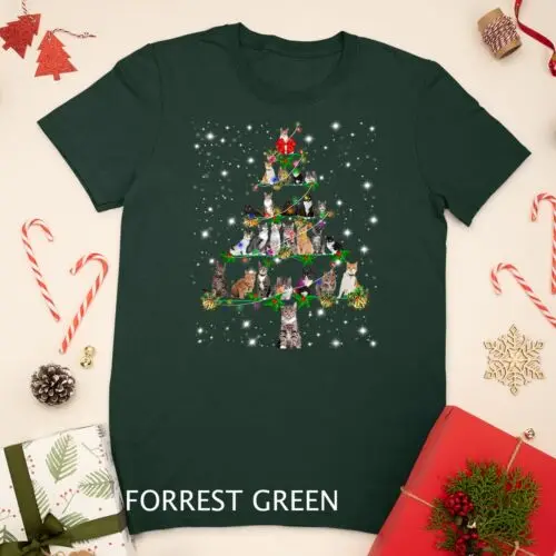 Funny Cats Christmas Tree Tee Ornament Decor Gift Unisex T-shirt