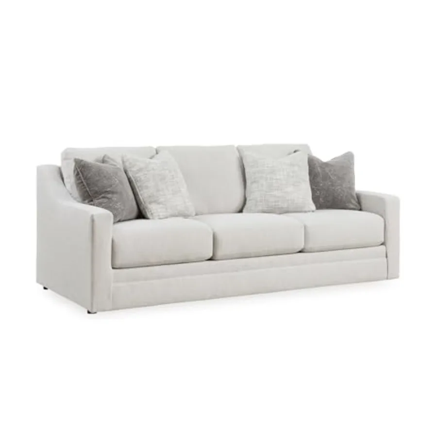 Sofá Contemporáneo con Cojines Decorativos Reversibles y Brazos Inclinados en Gris Claro para Sala de Estar, Tela Resistente