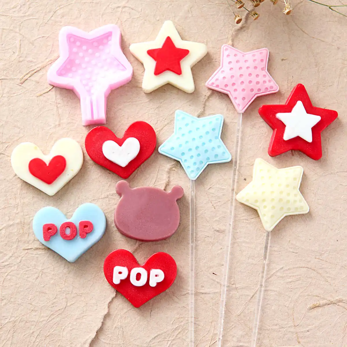 

Cute Love Star Bear Shape Lollipop Silicone Molds Cake Dessert Decoration Chocolate Fondant Silicone Baking Mould Cake Decor
