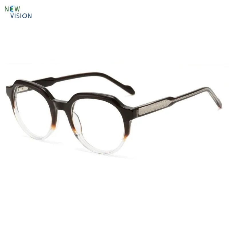 

New Brown Acetate Glasses Vintage Large Frame Round Fashion Optical Myopia Prescription Men Women High Quality Eyeglasses Frame