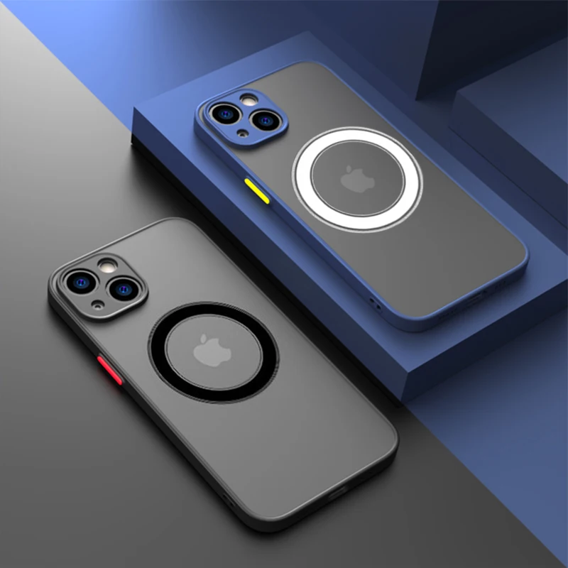 Luxury Skin Feel Magnetic Magsafe Wireless Charge Case For iPhone 15 14 13 11 12 Pro Max 13 Mini 15 Plus Armor Cover Case