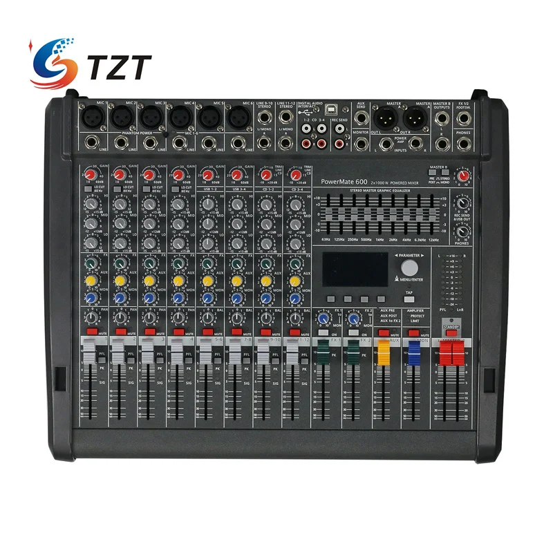 وحدة تحكم خلط خلاط الطاقة الصوتي TZT PM600-3 مع مضخم الطاقة DJ Professional Stage