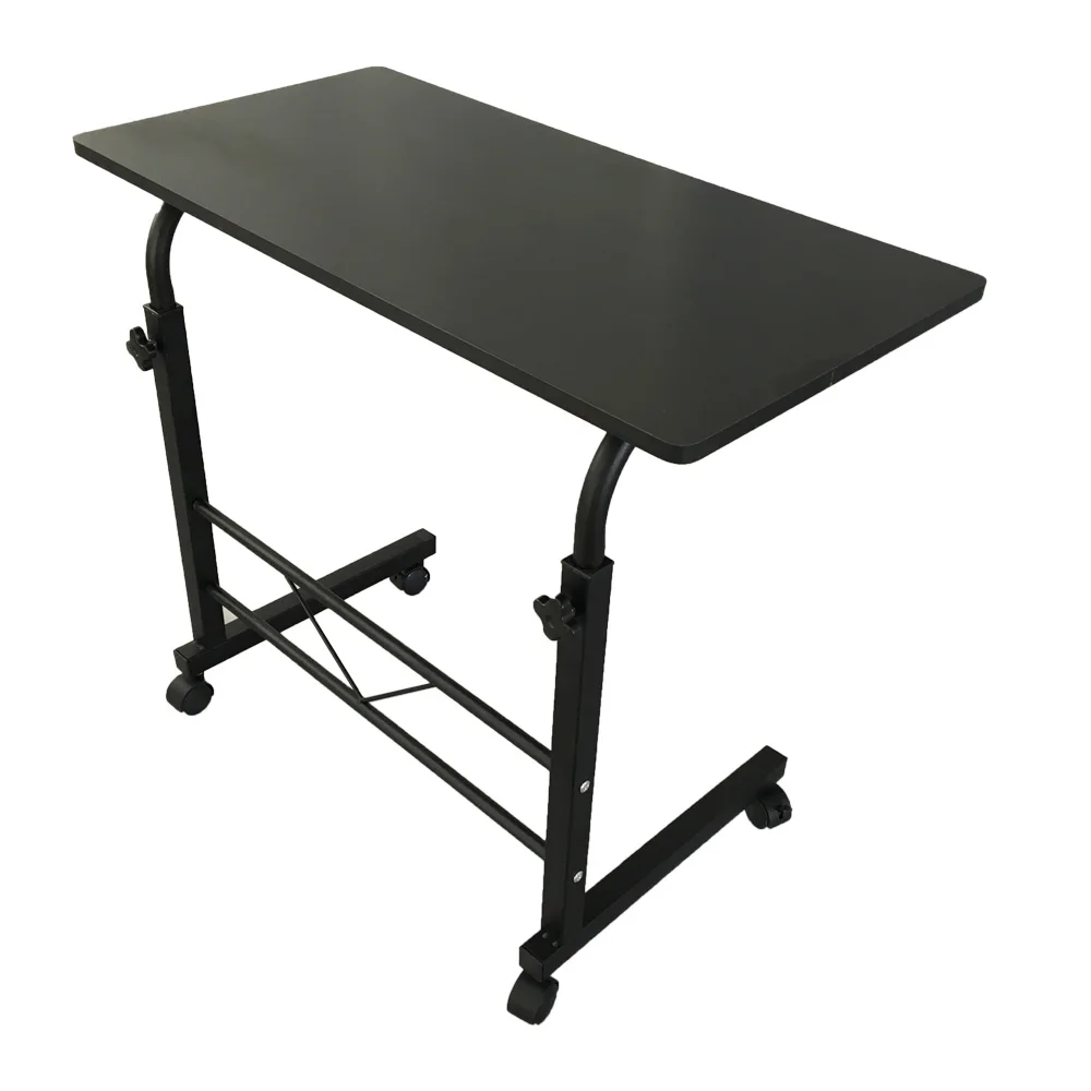 Black Pipe Rack Computer Desk, Side Table Mobile Standing, Adjustable Height & Movable, 60cm Particleboard with Triamine, Modern