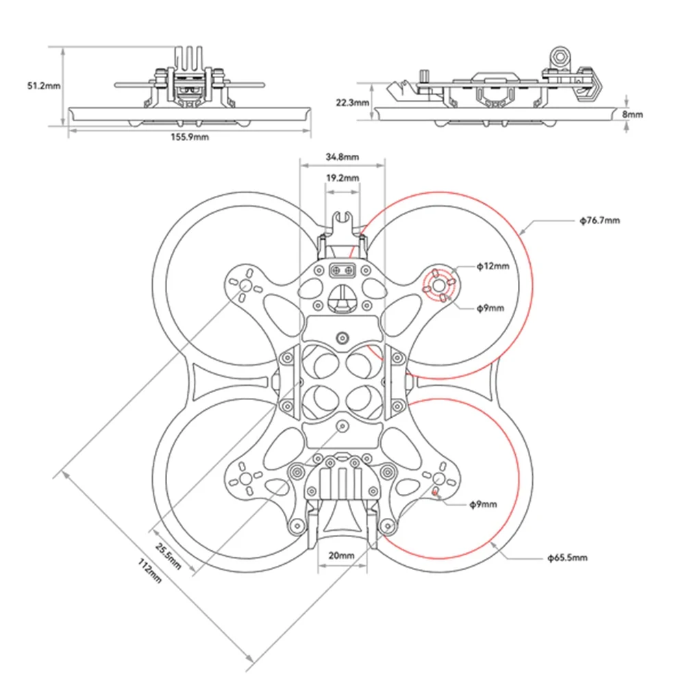 BetaFPV Pavo25 V2 FPV Drone Whoop Upgraded Frame Compatible with O3 Air Unit Y-shaped Structure with Switched COB Light Strip