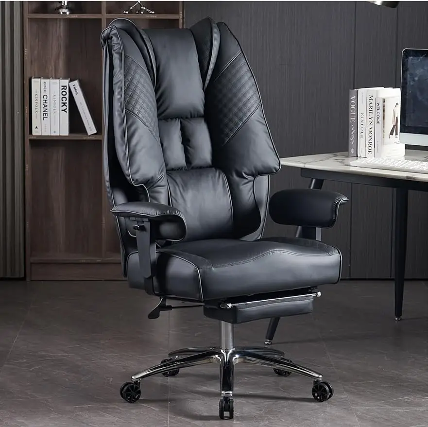 

EXCEBET Big and Tall Office Chair 400lbs Wide Seat, Leather High Back Executive with Foot Rest, (Black)