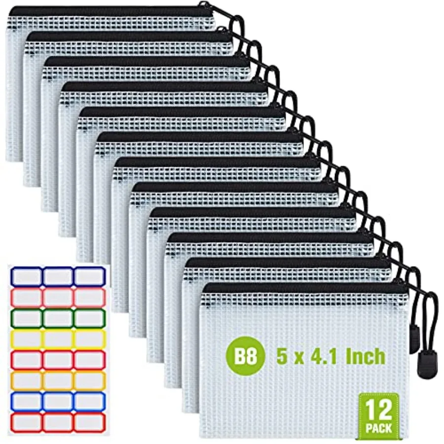 

12 Pcs Plastic Mesh Zip File Bags, Waterproof Tear-Resistant Document File Folders, Size Zipper Documents Pouch Document Organi