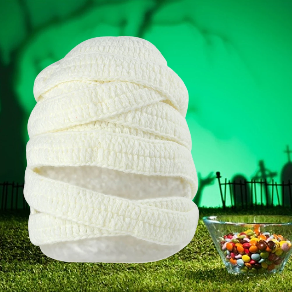 

Mummy Knitted Hat Premium Woolen Soft Halloween Party Costume Funny Skull Cap Decoration Gift Festival Birthday Celebration