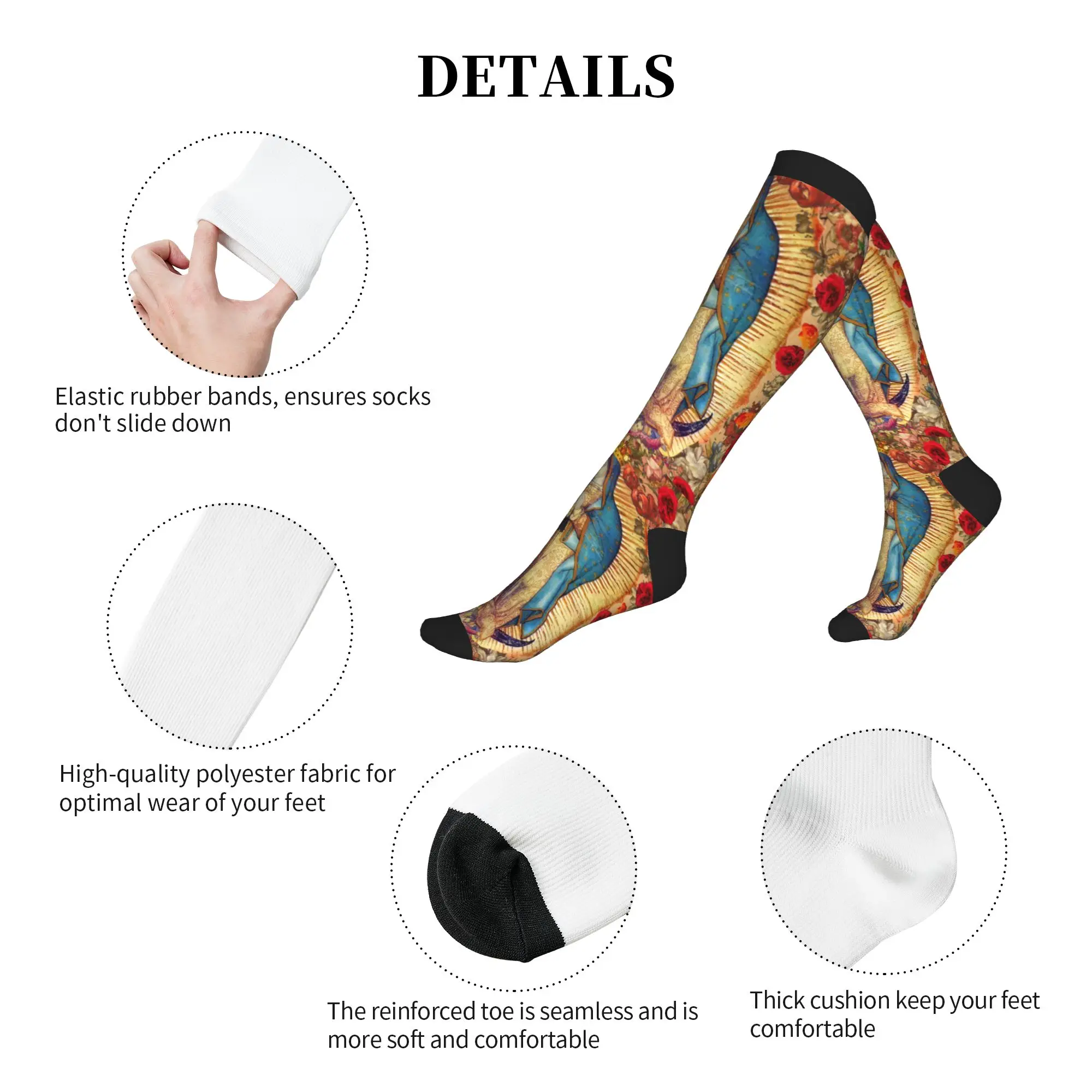 Printed Our Lady of Guadalupe Virgin Mary Socks Stretch Summer Autumn Winter Catholic Mexico Poster Sports Compression Socks view 5