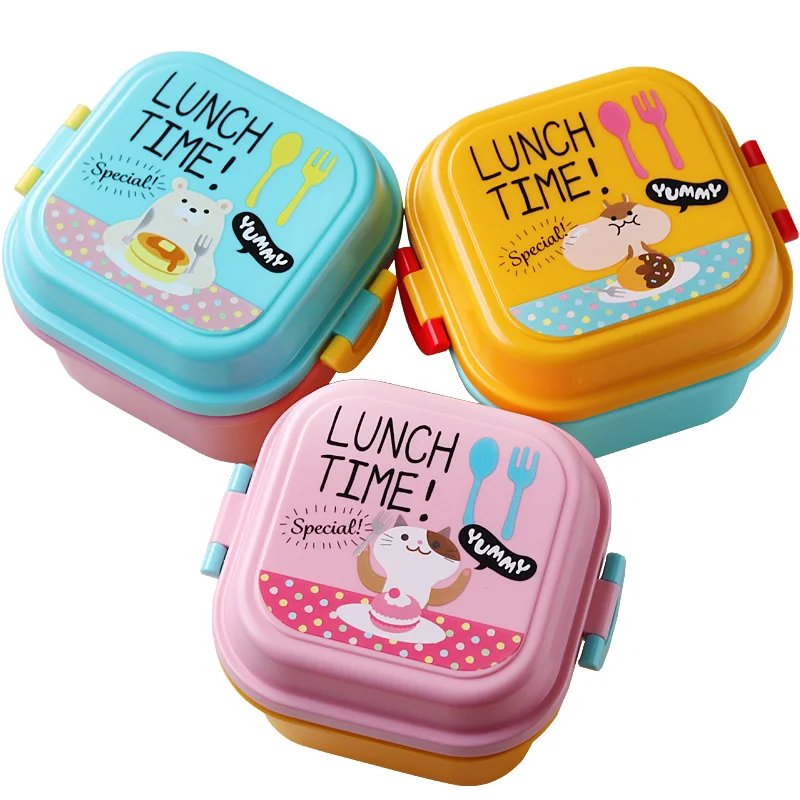 Children Lunch Box Food Kids School 2 Layer Microwave Cute Snack Box Food Container Double Layer Tableware Fruit Bento Box Lunch