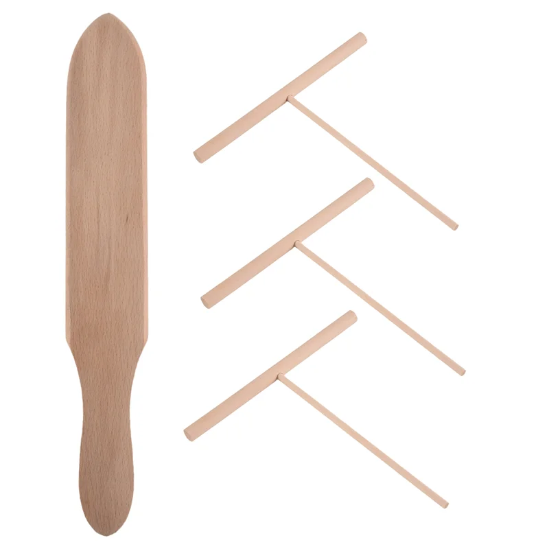 

Набор из 4 лопаток Flash Trend, деревянные Т-образные палочки для разбрасывания блинов, теста, цвет дерева, кухонный инструмент, посуда для униформы, крепа