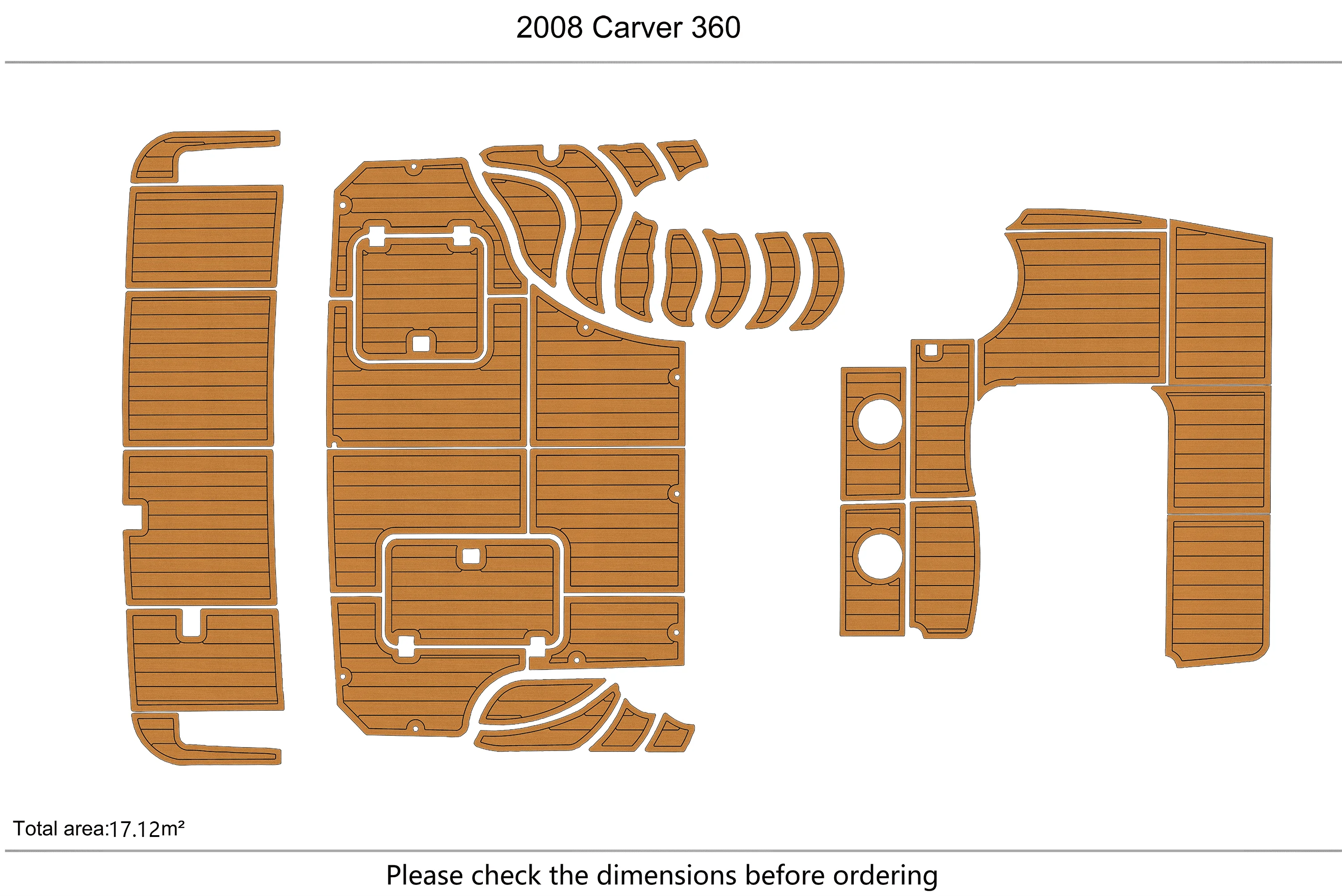 Marine Faux Teak EVA Non-Slip Mat-2008 Carver 360 Self-Adhesive 1/4