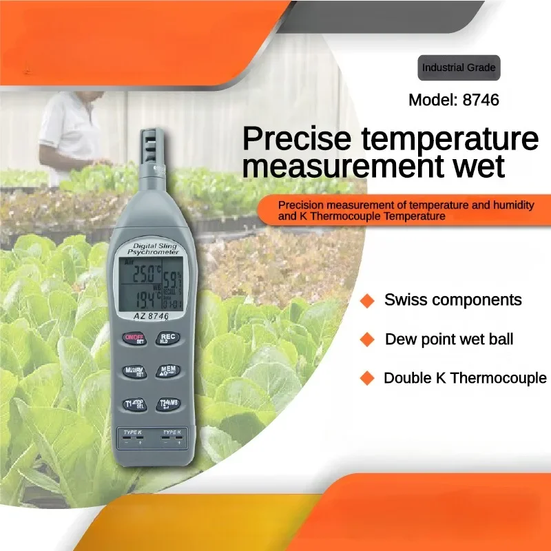 AZ8746 New Digital Portable Temperature Hygrometer-Dual K Thermocouple Temperature/humidity/Dew Point Meter/Wet Bulb