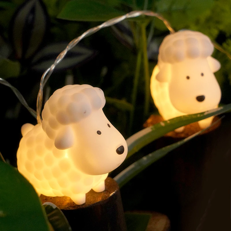 جديد LED المطاط المغلفة سلسلة أضواء للأطفال غرفة ديكور-لطيف ثلاثية الأبعاد الأغنام الحيوان على شكل ضوء الليل ، عيد ميلاد الحضانة الجدار الديكور #6