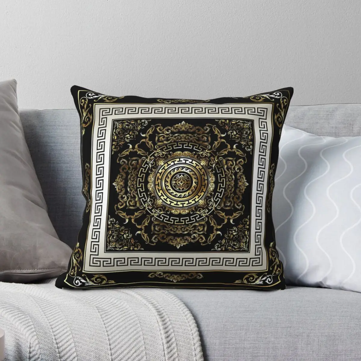 Ornate Baroque Filigree Black Square Pillowcase Polyester Linen Velvet Pattern Decor Throw Pillow Case Home Cover Wholesale 18