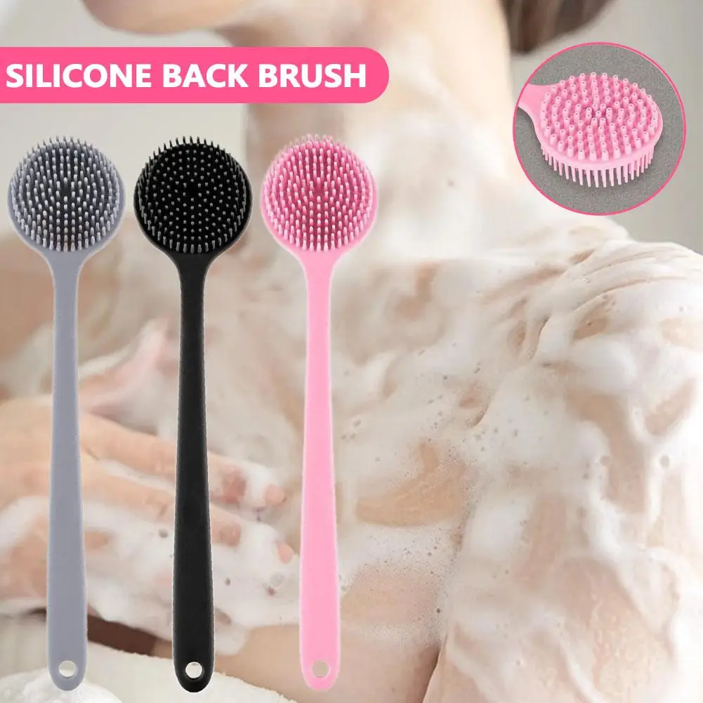 1pcs Silicone Long Handle Bath Brush Body Shower Scrubber Massage Cleaning Scrubbers Back Multifunction Brushes Accessories K2M0