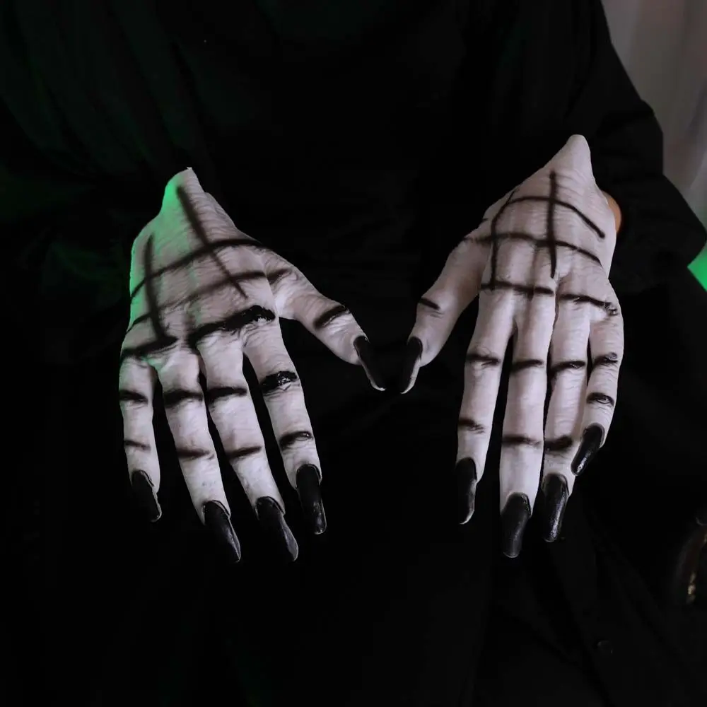 Funny Scary Long Nails Black Ghost Claws For Women Halloween Gloves Cosplay Gloves Horror Mittens Vinyl