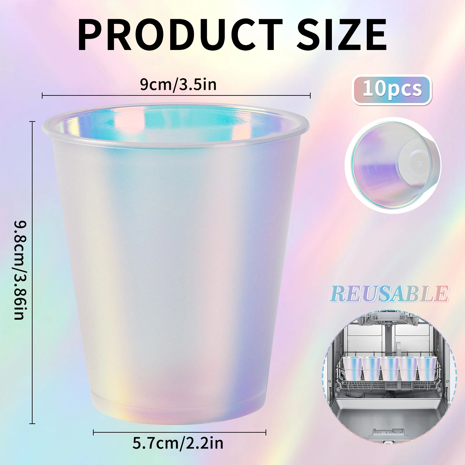 10pcs Iridescence Plastic Cups Disposable Glitter Party Cups Holographic Drinkware for Disco Birthday Wedding Bachelor Party