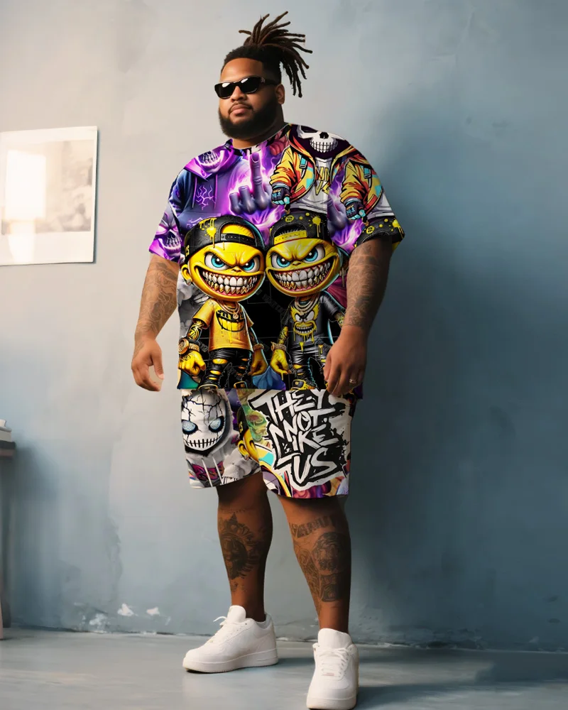 

"S-9XL Plus Size Men's Hip Hop 2-Piece Set - Loose Fit Short Sleeve T-Shirt & Shorts Streetwear"