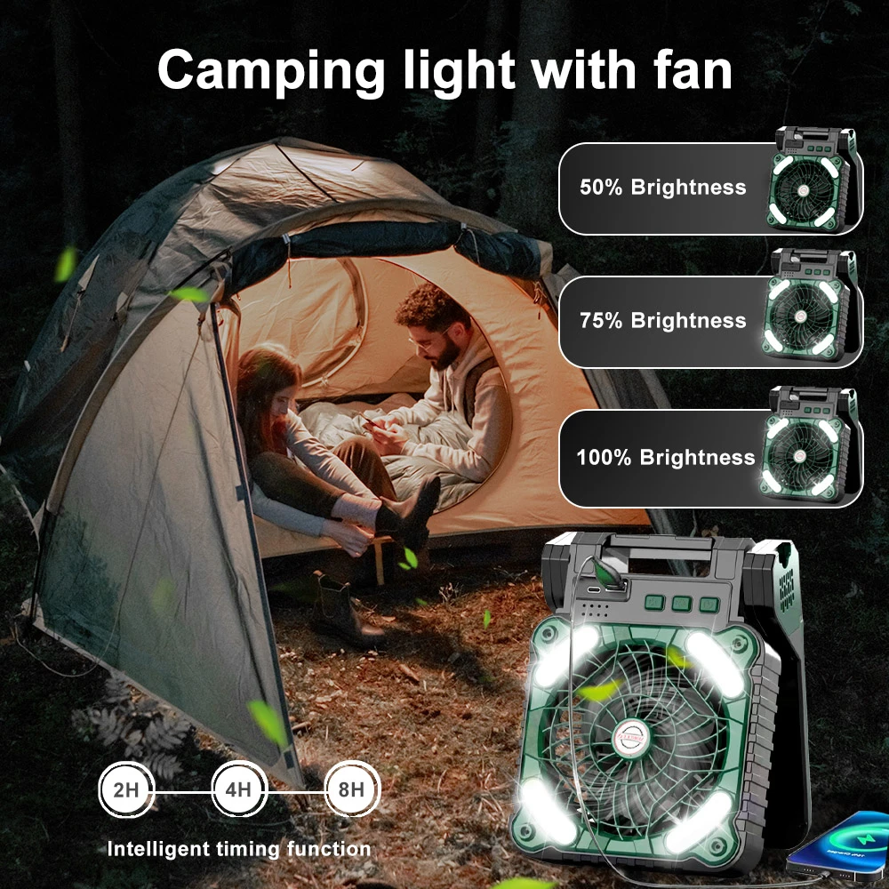 Imagem -03 - Outdoor Led Solar Camping Light Ventilador Recarregável Usb Dobrável Velocidades Poderoso Portátil Camping Desk Lamp com Ventilador