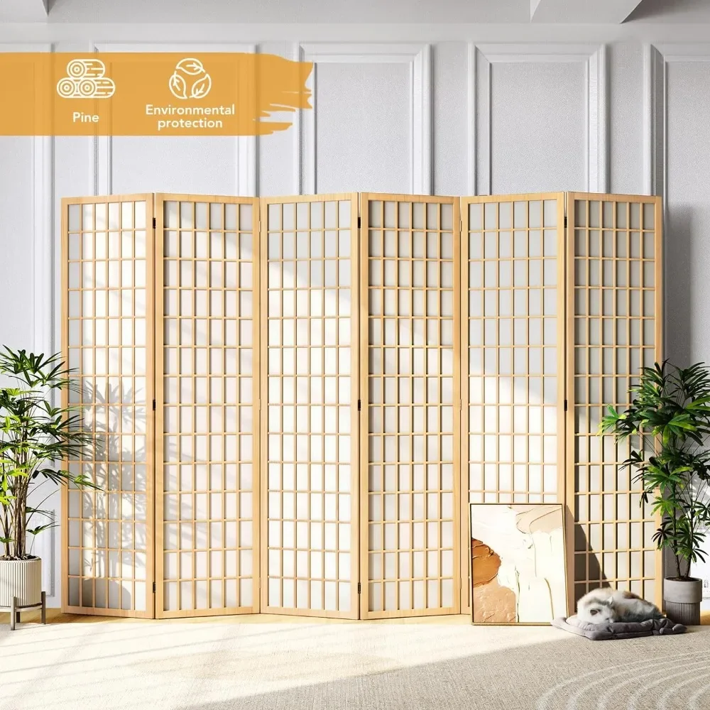 

Room Divider Wall Shoji Screen, 6 Panel Folding Privacy Screen for Room Separation, Japanese Wood Room Divider Screen, 5.9 Ft