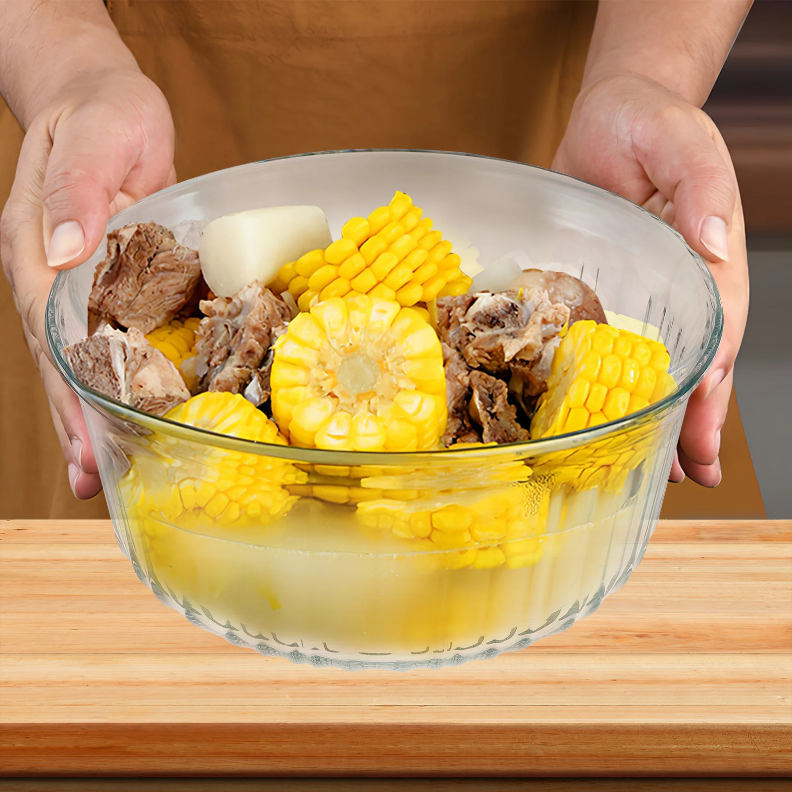 

Round Glass Casserole Dish with Lid 1.5L Oven Safe Baking Dish Set for Soup Stew Porridge Borosilicate Glass Cookware Even