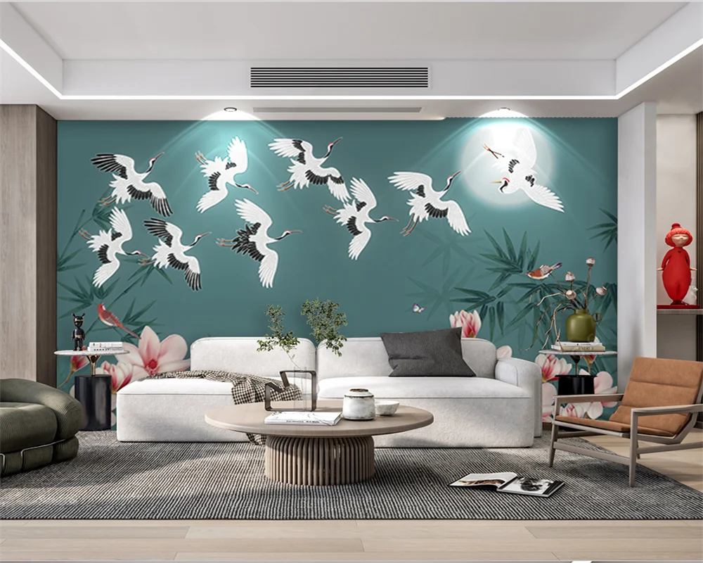 beibehang Custom Modern Bedroom Living Room Moisture-proof Waterproof Decorative Painting Crane Background Wallpaper