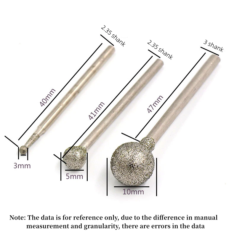 1/3/5pcs Spherical Diamond Grinding Point Ball 2.35mm/3mm Shank 100 Grit F Needle Spherical Round Head Emery Grinding Needle