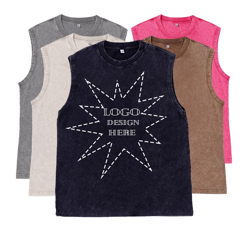 شعار مخصص الوزن الثقيل غسلها المتعثرة الرجال تانك تي شيرت كامل طباعة المتضخم الصالة الرياضية الملابس خمر غسل سترة دون أكمام