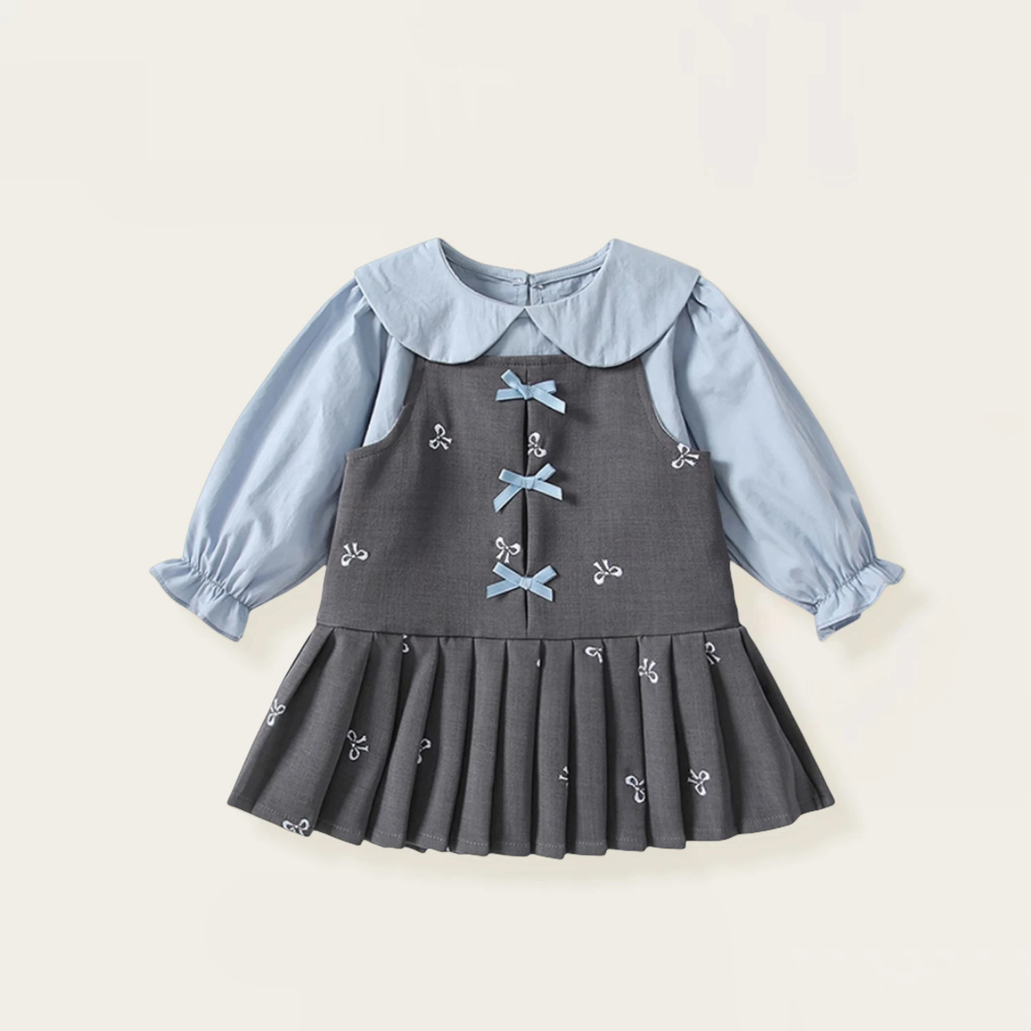 Girls Princess Bow 2PC Set Baby Doll Autumn Outfit New Arrival Dress Shirt Combo
