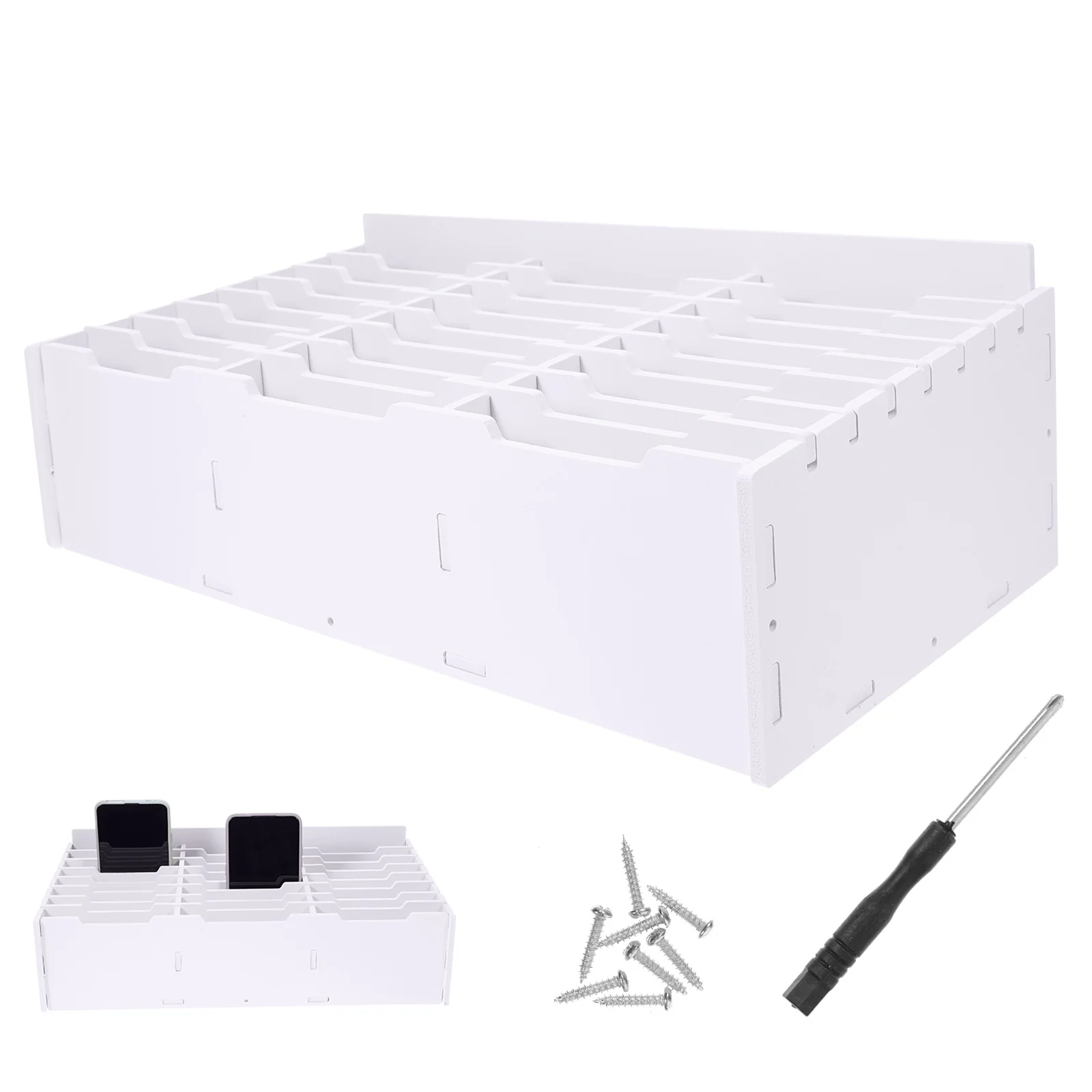 

Multi-Grid Storage Box Desktop Holder For Phones Calculators Wooden Cell Phone Organizer Classroom Desk Office Container