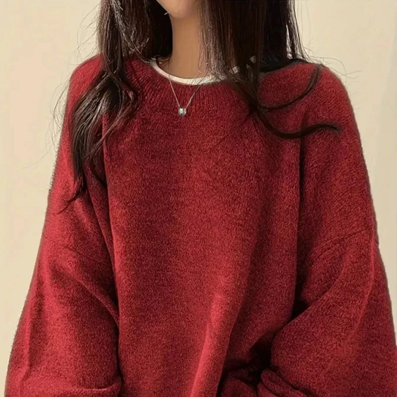 

Comfortable Sweater Vintage Female Loose Black Top Autumn Winter Solid Color Knitted Pullover Sweaters Fashion Women Soft and