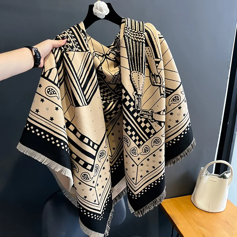 Luxury Warm Poncho Cashmere Winter Women Large Square Scarf Print Shawl Wraps Female Thick Pashmina Blanket Bufanda Echarpe 2024