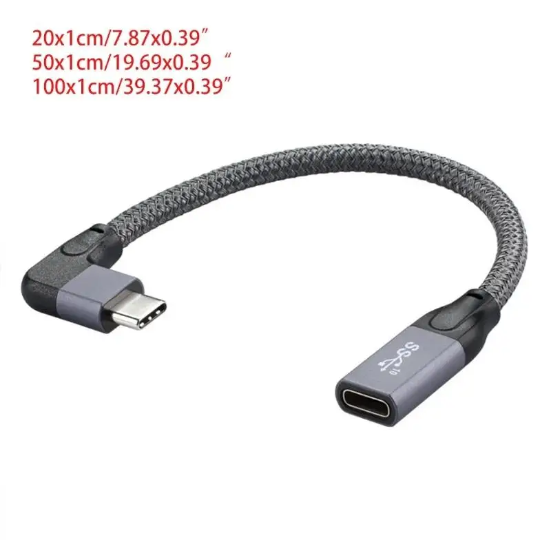 100W PD 5A Curved USB3.1 Type-C Extension Cable 4K @60Hz 10Gbps USB-C Gen 2 Extender Cord For Macbook Nintend H P Laptop 1M