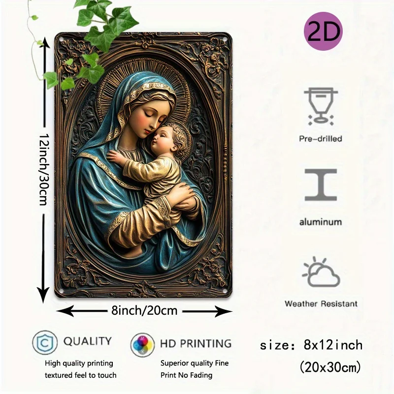 زخرفة معدنية، لوحة فنية جدارية من الألومنيوم، علامة معدنية مريم العذراء الكاثوليكية ويسوع ديكور جدار معدني من الألومنيوم لغرفة المعيشة