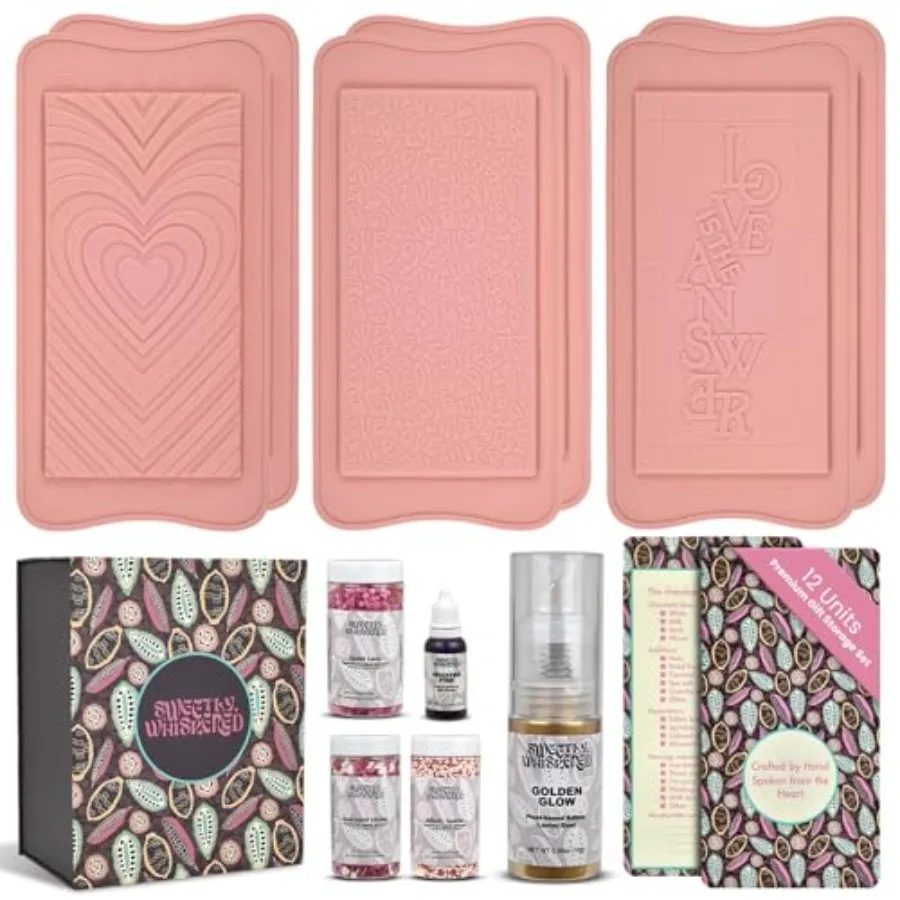 DIY Chocolate Bar Kit 6 Silicone Molds 12 Gift Bags Digital Guide Sprinkles Food Coloring and Luster Dust Candy Molds Set for B
