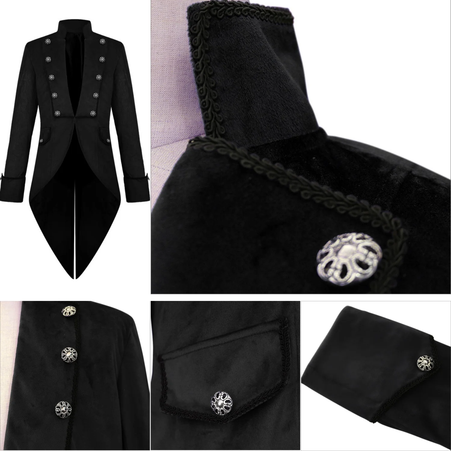 Men\'s Steampunk Vintage Tailcoat Jacket Gothic Victorian Frock Coat Uniform Halloween Costume