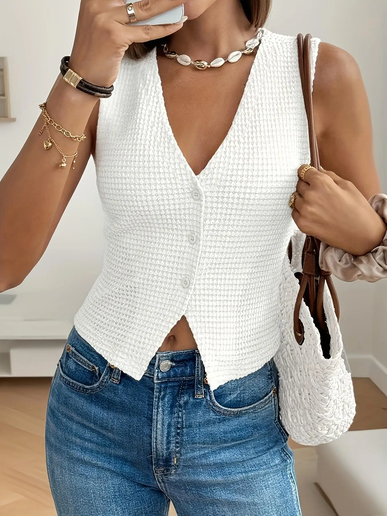 Women's Solid Color Tank Top Casual Sleeveless Top Suitable for Office Business Occasions Semi-Transparent Ladies' Apparel