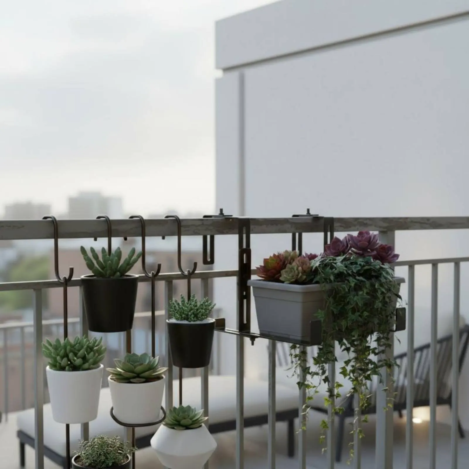 8 Pieces Balcony Railing Planter Bracket Heavy Duty Metal Flower Pot Hangers Adjustable Railing Hanger Easy Assembly for Patio