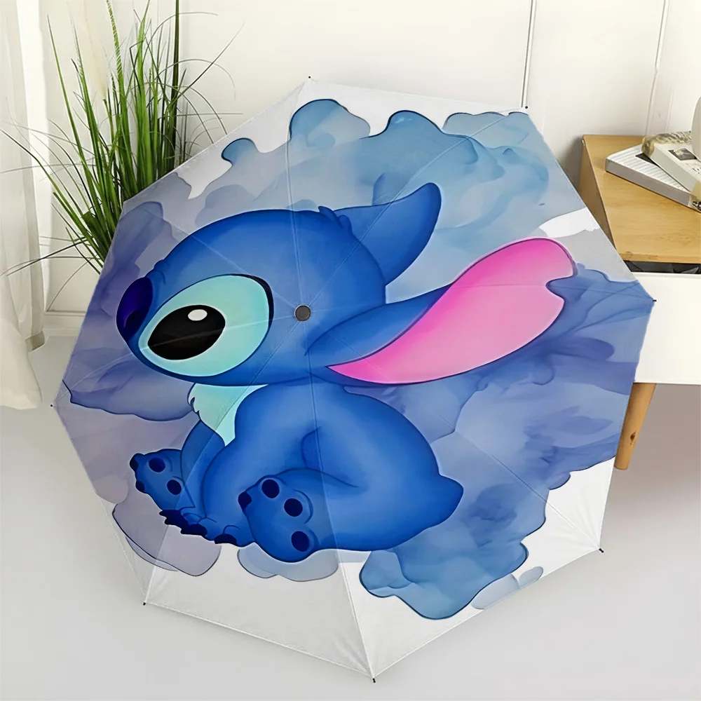 Paraguas Plegable Automático con Estampado de Acuarela Azul de Disney Lilo & Stitch, Paraguas de Viaje Resistente al Viento e Impermeable para Niños y Adultos, Por