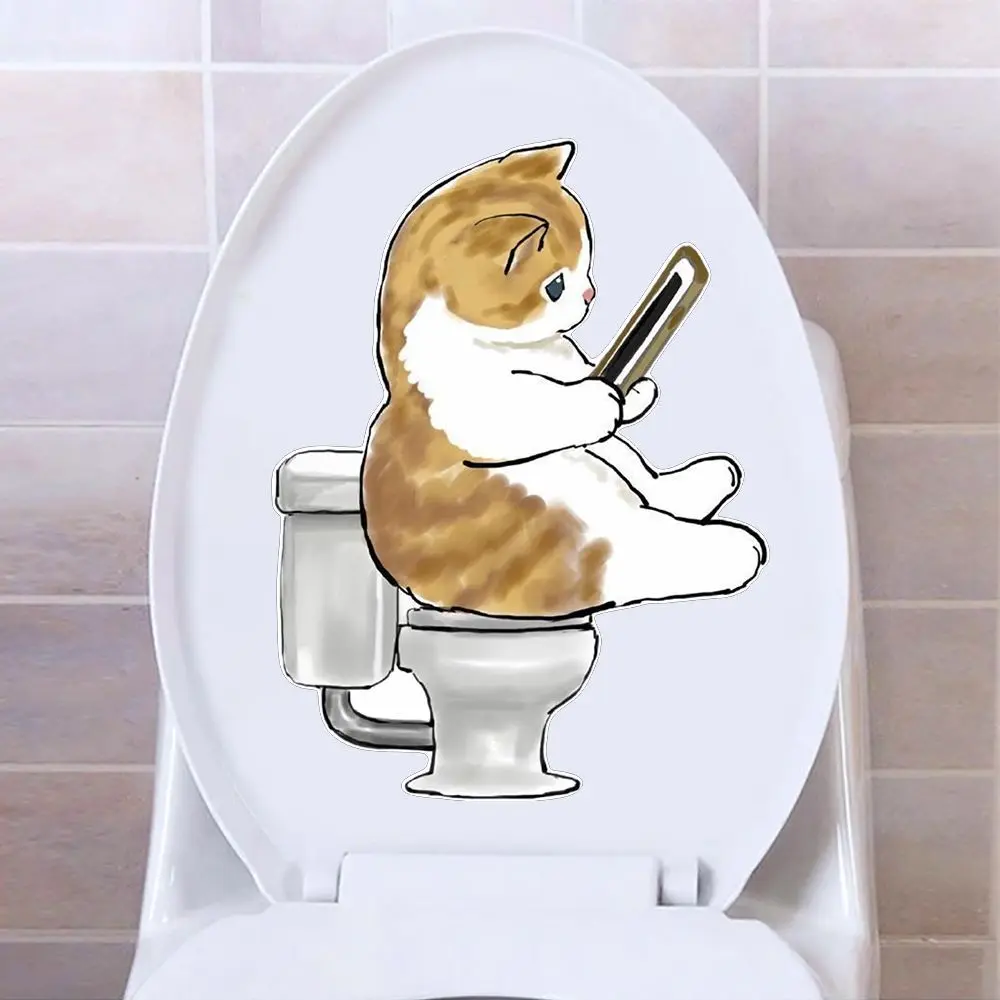 Cute Cat Toilet Stickers Diy Self-Adhesive Toilet Lid Decals For Bathroom Restroom  Fashion   waterproof  WC Decorations M768