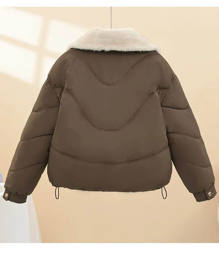 レディースゆったり暖かいショートコート クラシック冬用スタイリッシュデザイン 厚手折り返し襟パーカー トレンドポケット付きコットンジャケット