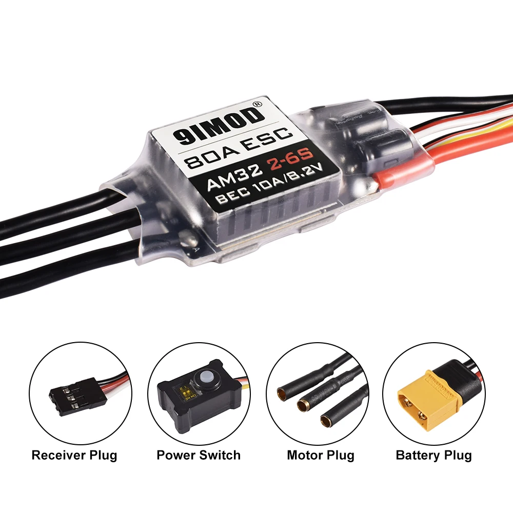 9IMOD RC Crawler ESC 80A Brushless AM32 2-6S BEC 5.2-8.2V Adjustable for 1/8 1/10 Scale Cars Axial SCX10 Traxxas TRX-4 TRX-6