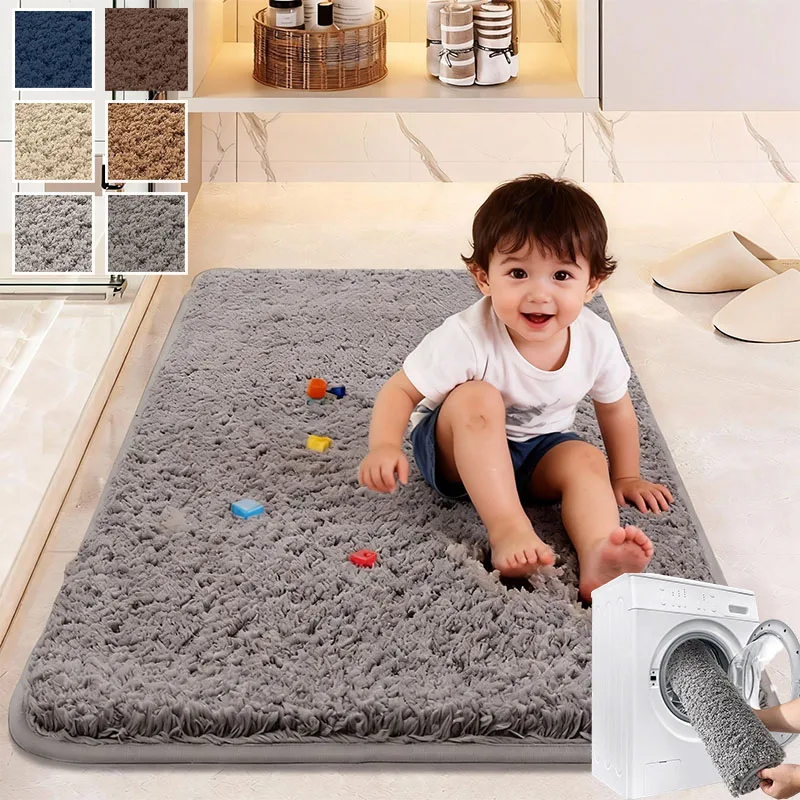 

Long Haired Bathroom Carpet Anti Slip and Absorbent Bathtub Pad Antibacterial and Thickened Entrance Foot Pad Machine Washable
